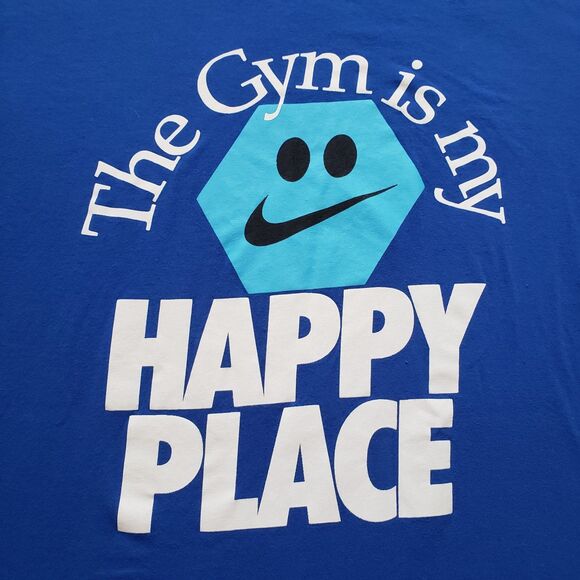Nike The Gym Is My Happy Place Size Small Mens Royal Blue T-Shirt Smiley Face - Picture 2 of 5